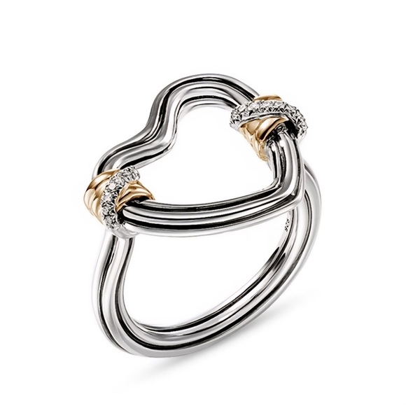 John Hardy Bamboo Diamond, Silver and Gold Heart Ring - Picture 1 of 9